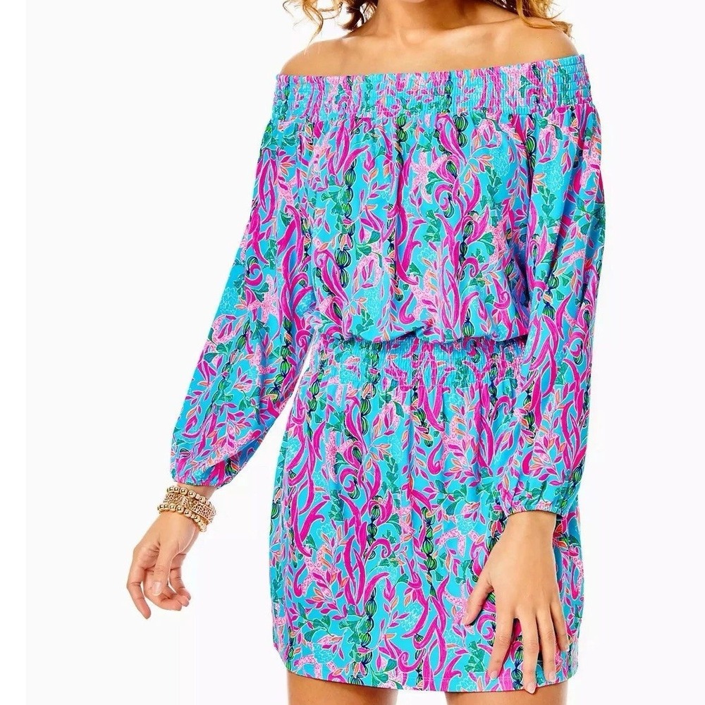 NWT Lilly Pulitzer Cyla Off The Shoulder Romper‎ Seaweed Samba Women Size Large